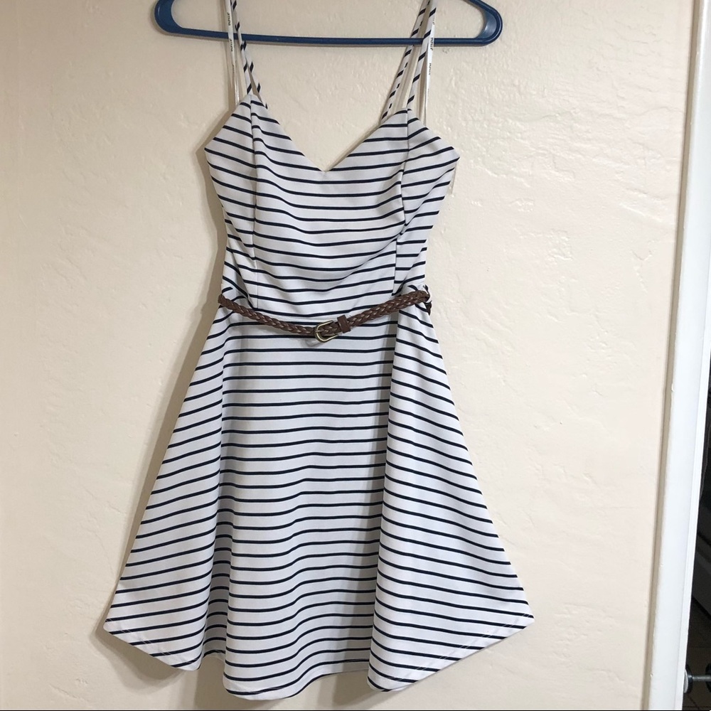 White and Navy Blue Stripes Dress